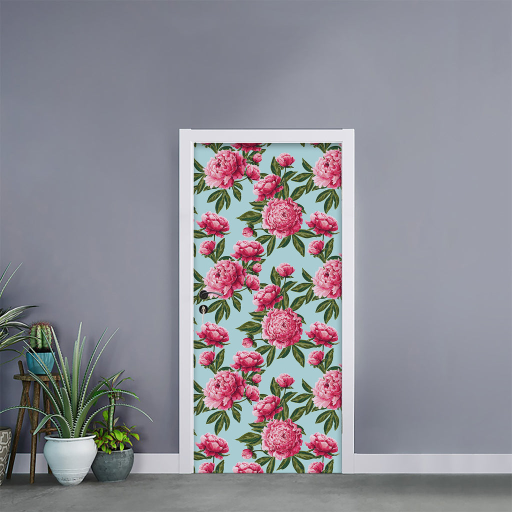 Pink Peony Pattern Print Door Sticker