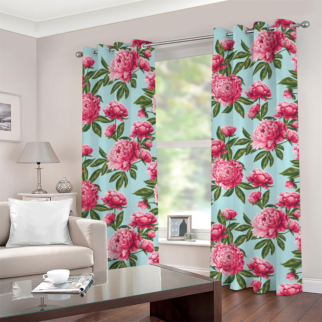 Pink Peony Pattern Print Grommet Curtains