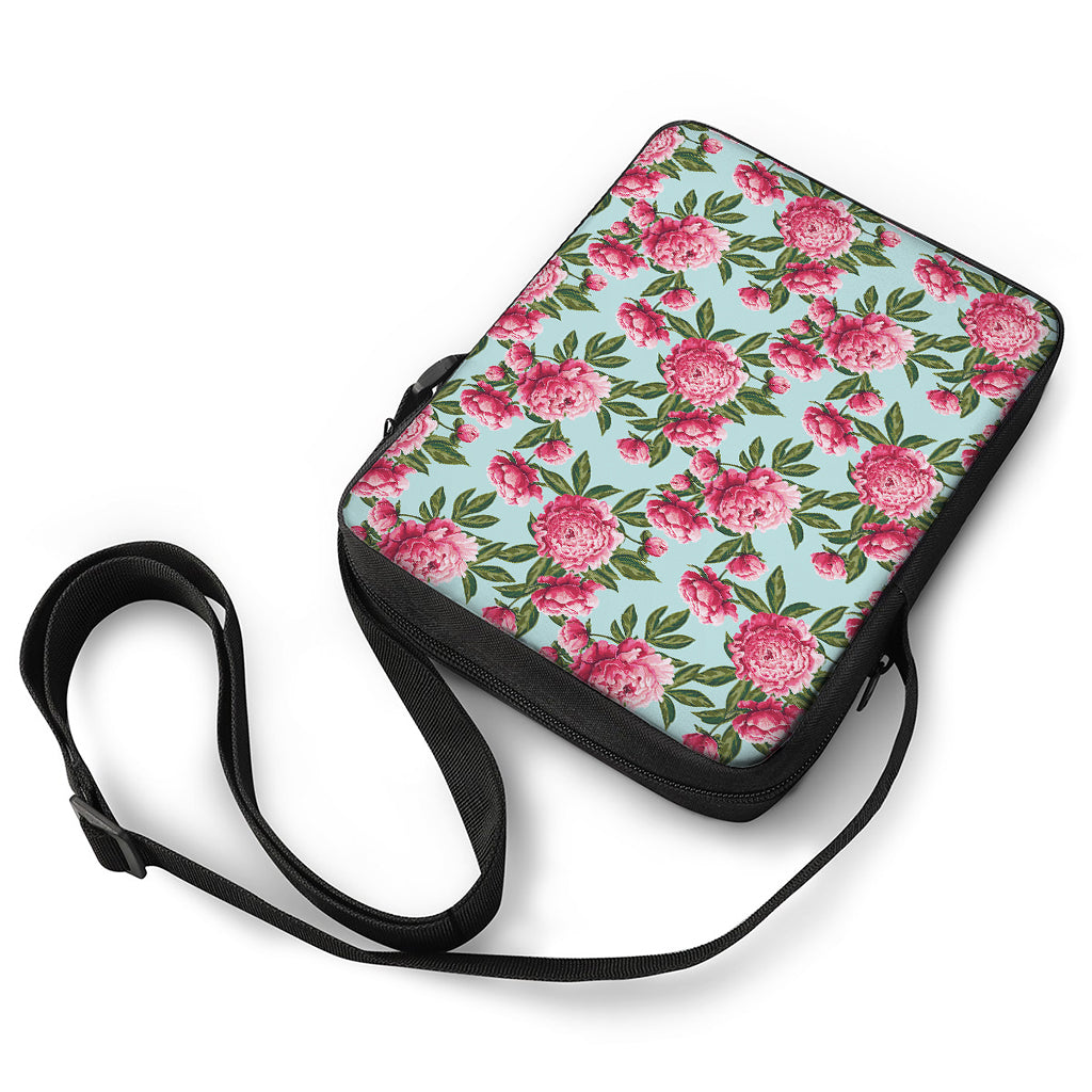 Pink Peony Pattern Print Rectangular Crossbody Bag