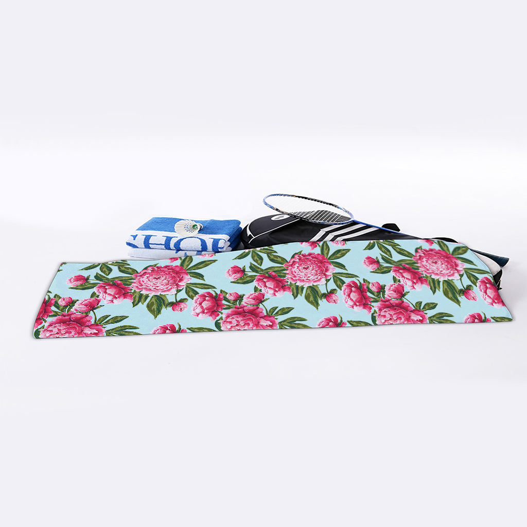 Pink Peony Pattern Print Sports Towel