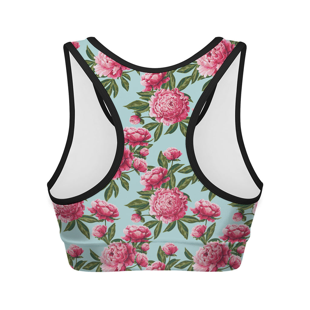Pink Peony Pattern Print Women's Sports Bra