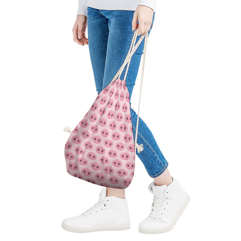Pink Pig Nose Pattern Print Drawstring Bag