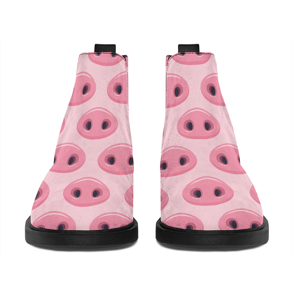 Pink Pig Nose Pattern Print Flat Ankle Boots
