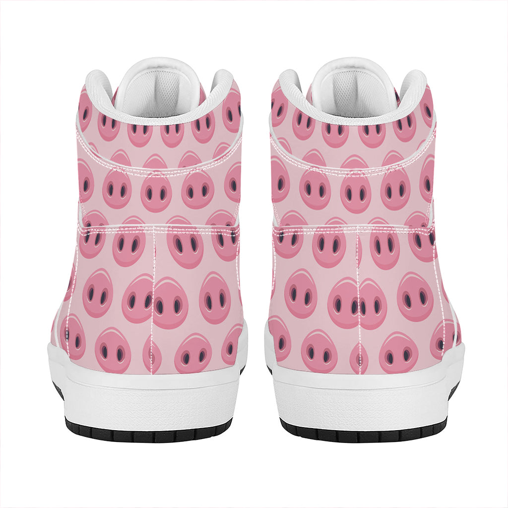 Pink Pig Nose Pattern Print High Top Leather Sneakers