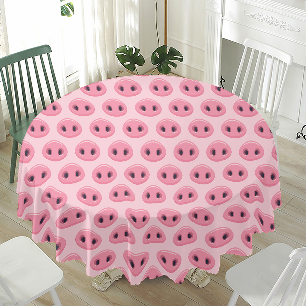 Pink Pig Nose Pattern Print Waterproof Round Tablecloth