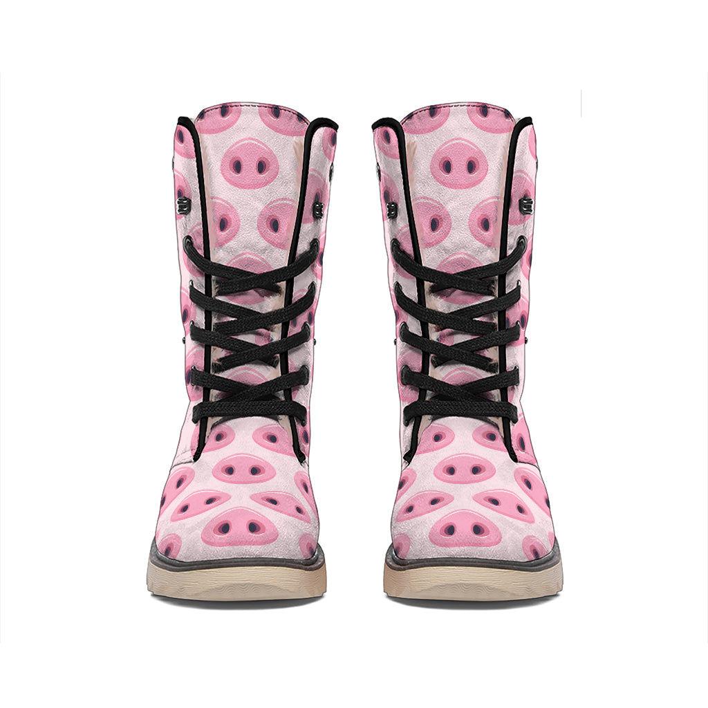 Pink Pig Nose Pattern Print Winter Boots