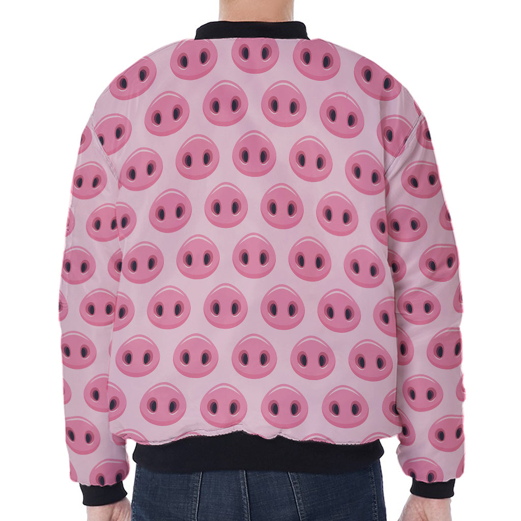 Pink Pig Nose Pattern Print Zip Sleeve Bomber Jacket