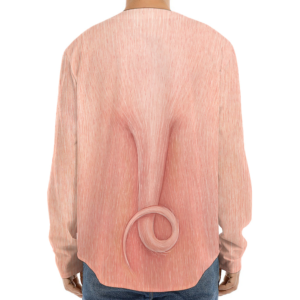 Pink Pig Tail Print Long Sleeve Baseball Jersey