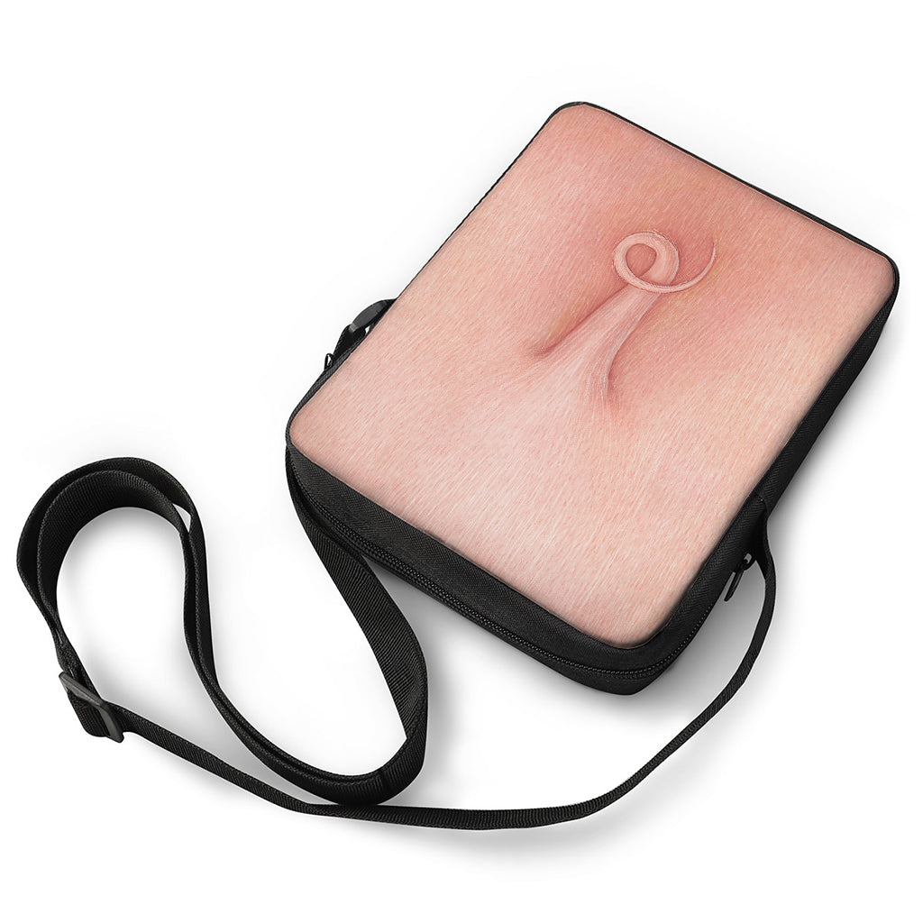 Pink Pig Tail Print Rectangular Crossbody Bag