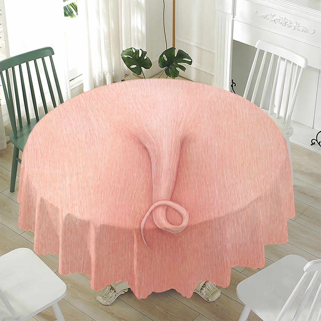 Pink Pig Tail Print Waterproof Round Tablecloth