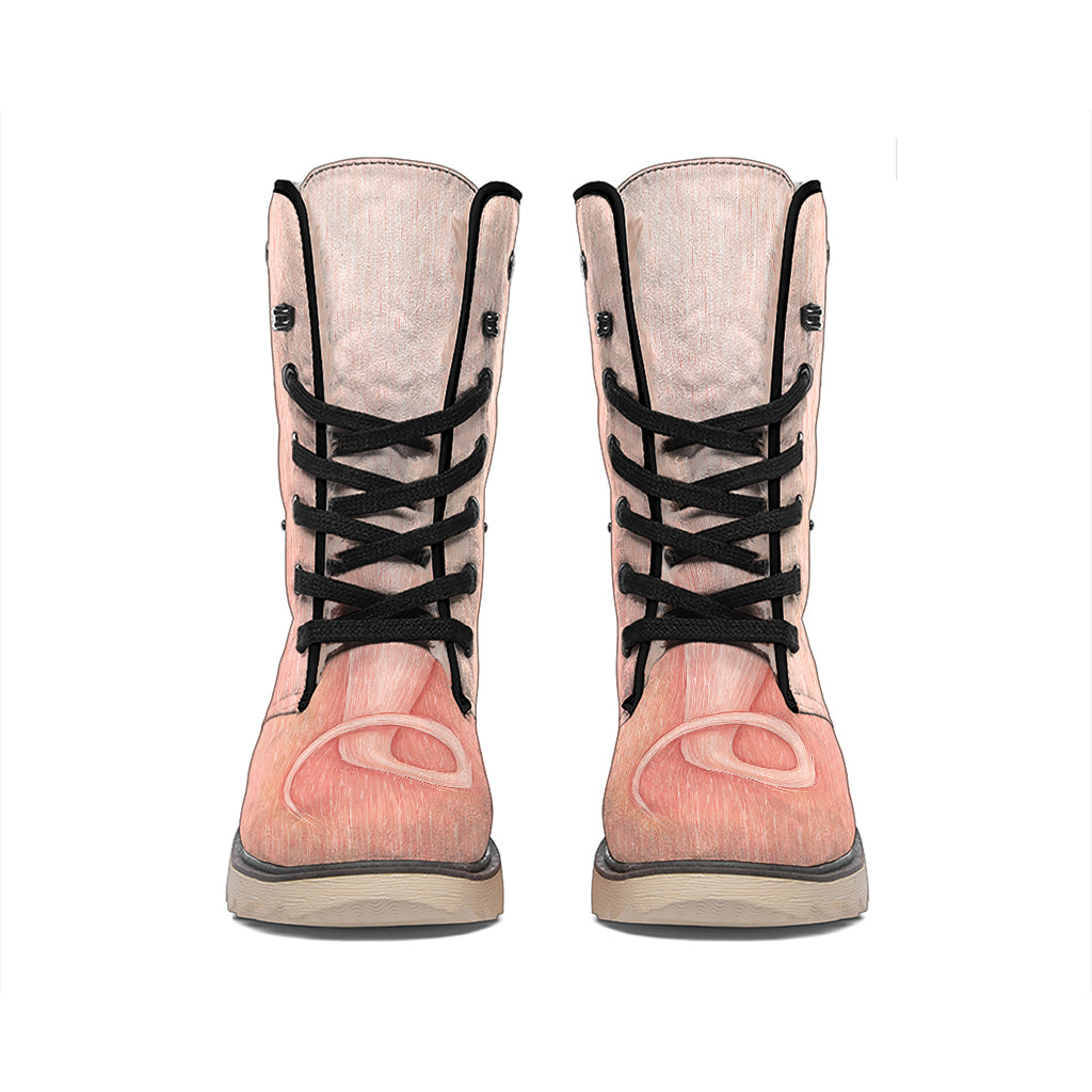 Pink Pig Tail Print Winter Boots