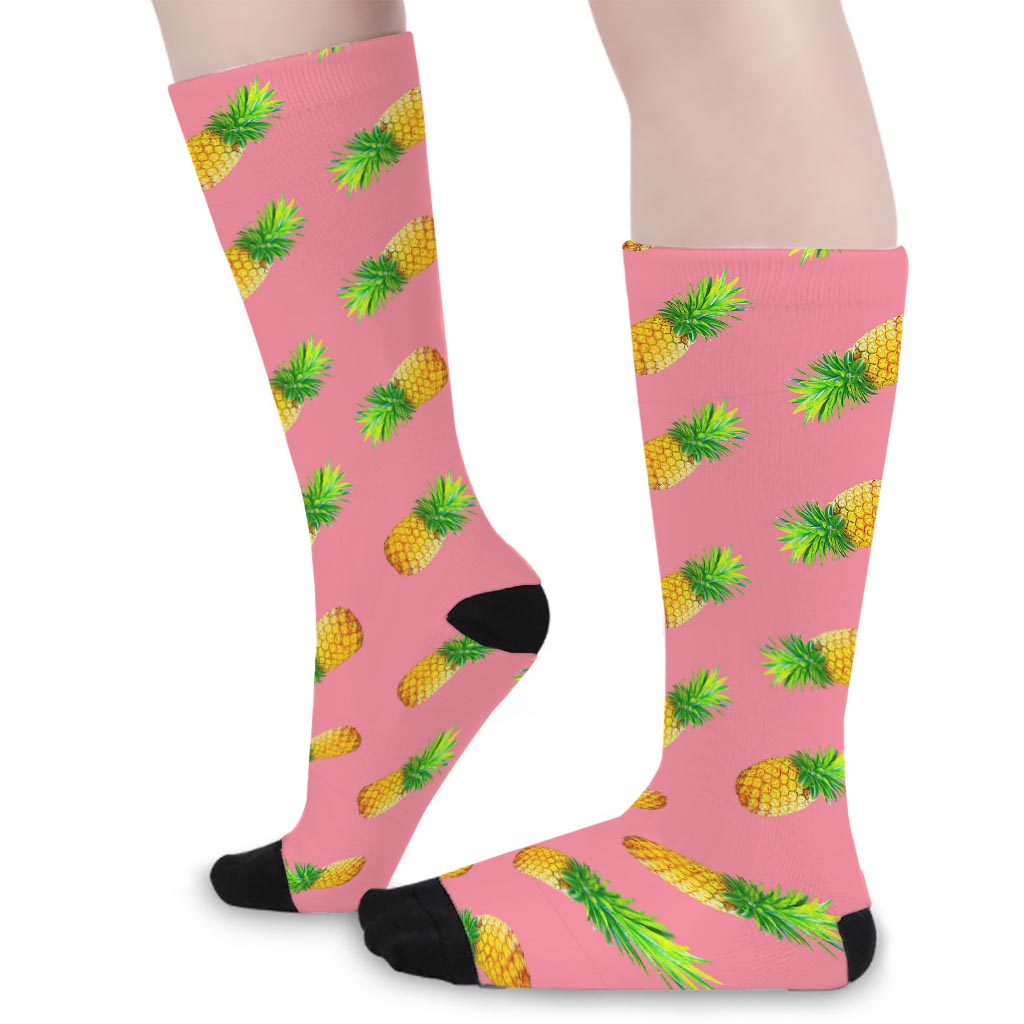 Pink Pineapple Pattern Print Long Socks