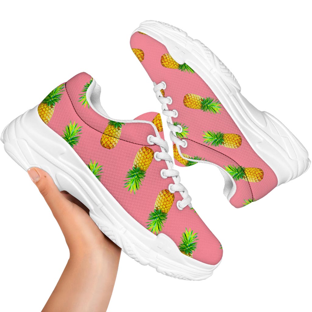 Pink Pineapple Pattern Print White Chunky Shoes