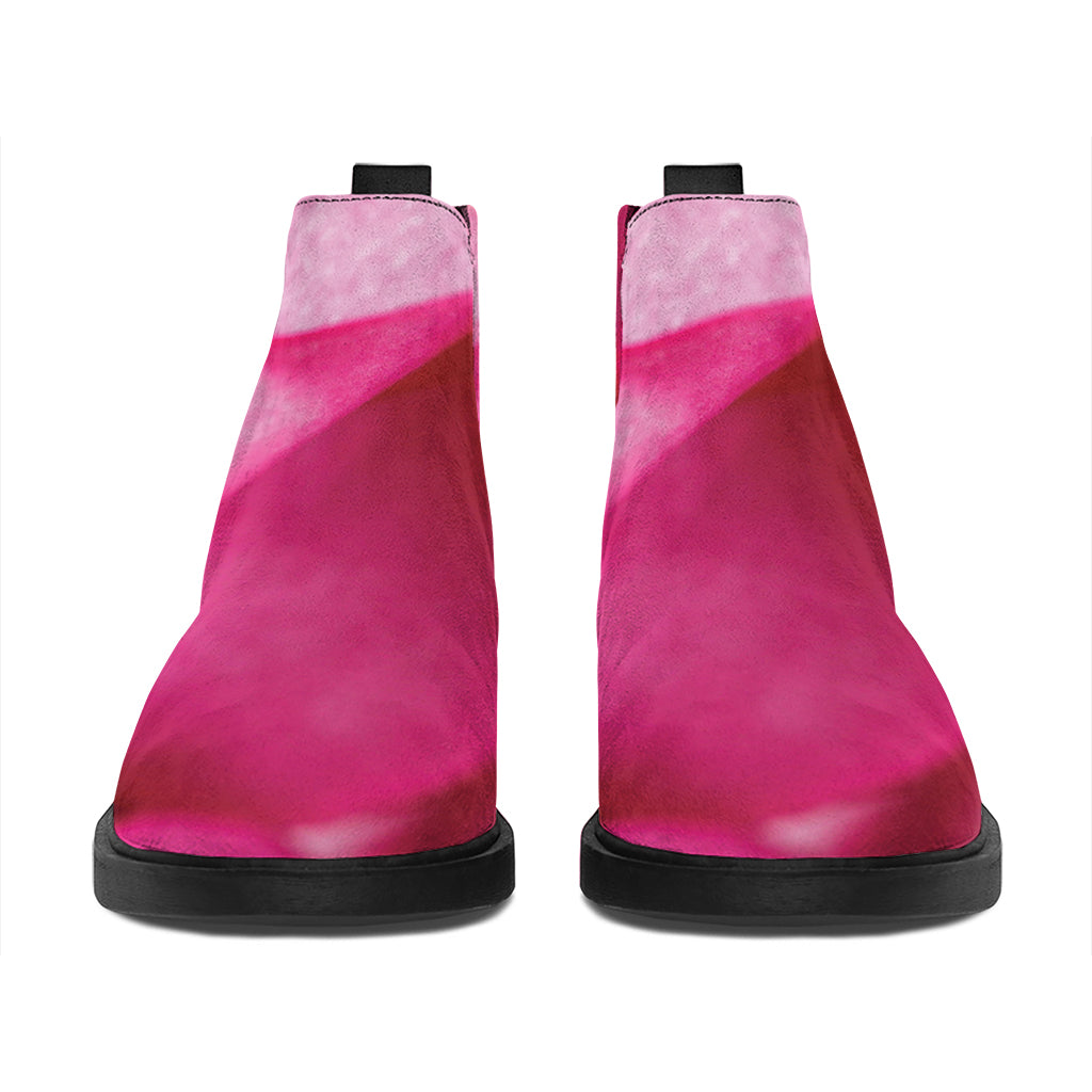 Pink Plumeria Flower Print Flat Ankle Boots