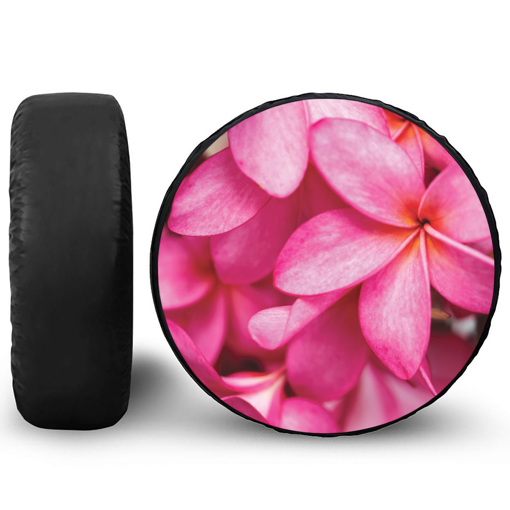 Pink Plumeria Flower Print Leather Spare Tire Cover