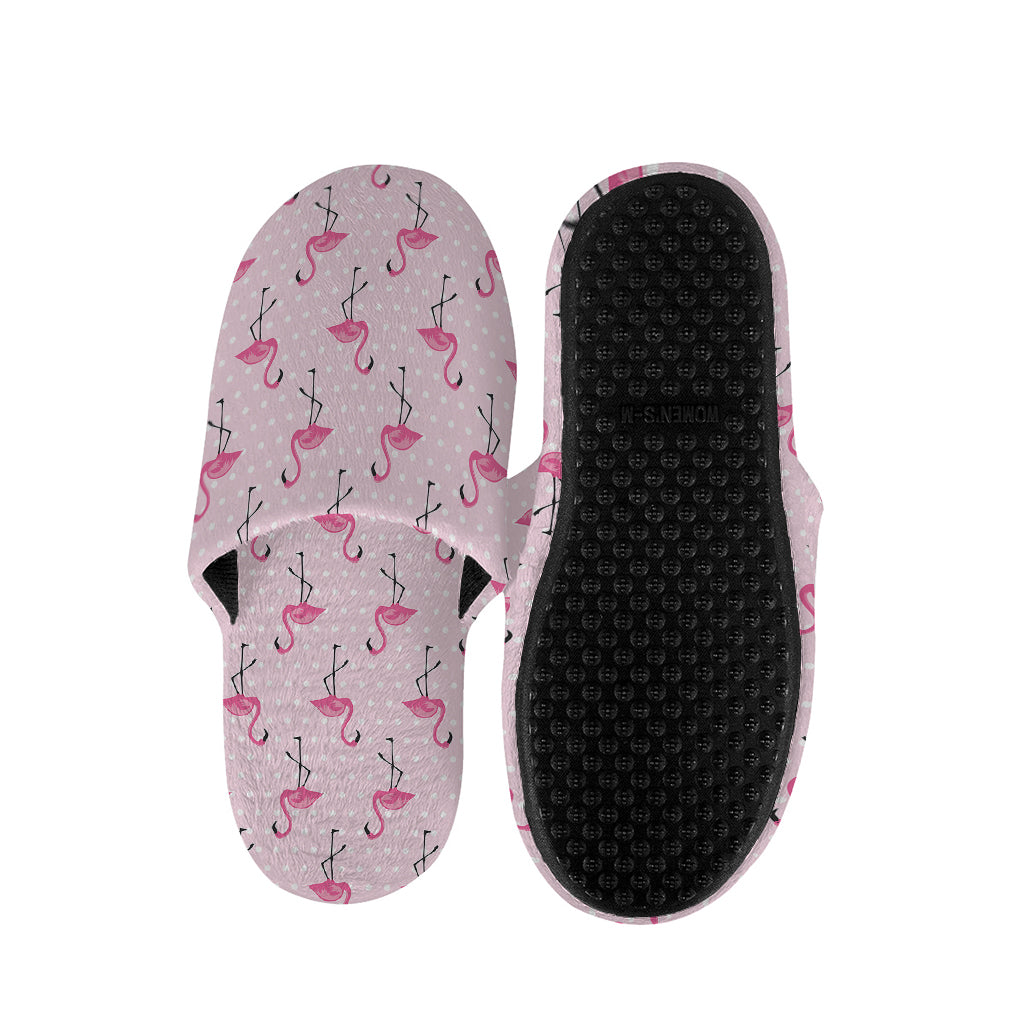 Pink Polka Dot Flamingo Pattern Print Slippers