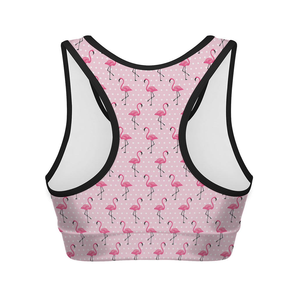 Pink Polka Dot Flamingo Pattern Print Women's Sports Bra