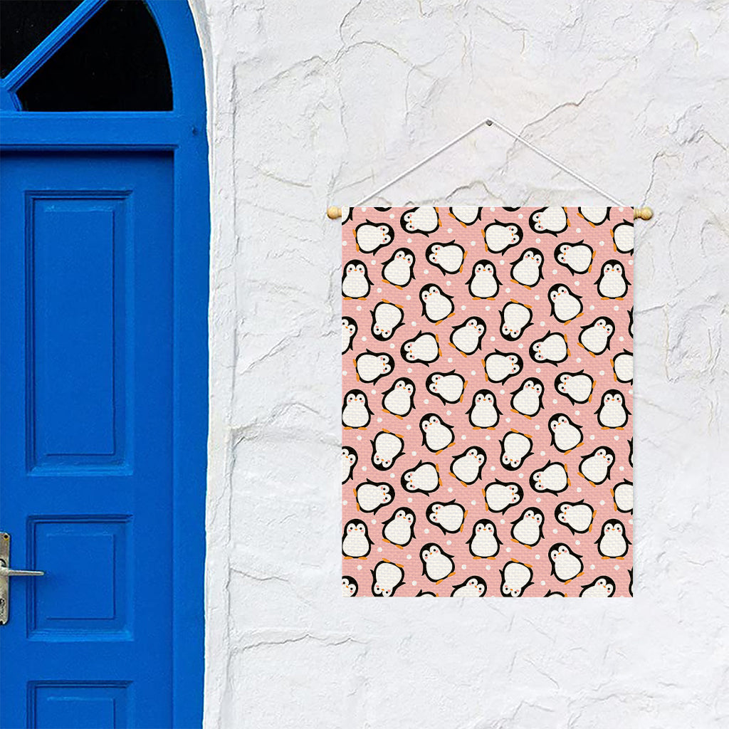 Pink Polka Dot Penguin Pattern Print Garden Flag