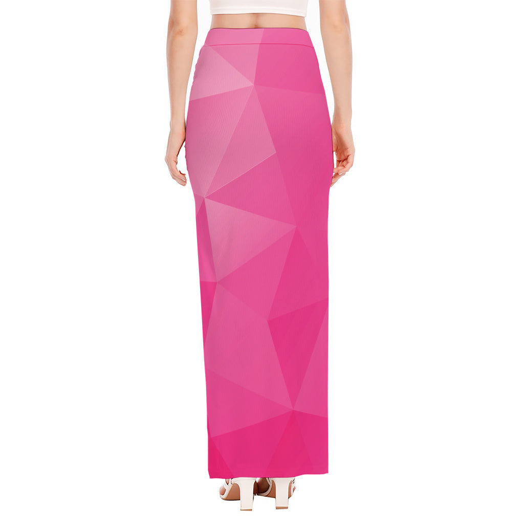 Pink Polygonal Geometric Print High Slit Maxi Skirt