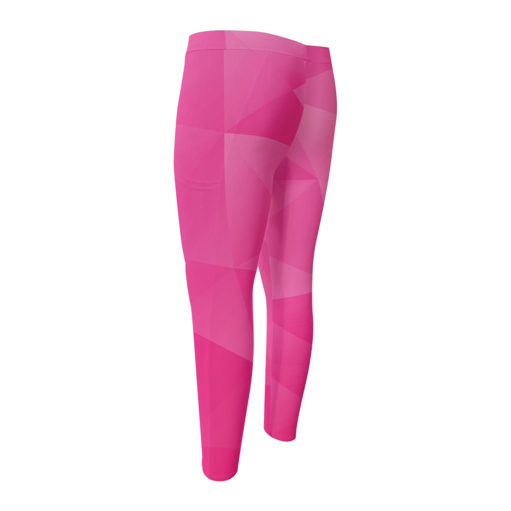 Pink Polygonal Geometric Print Men's Compression Pants