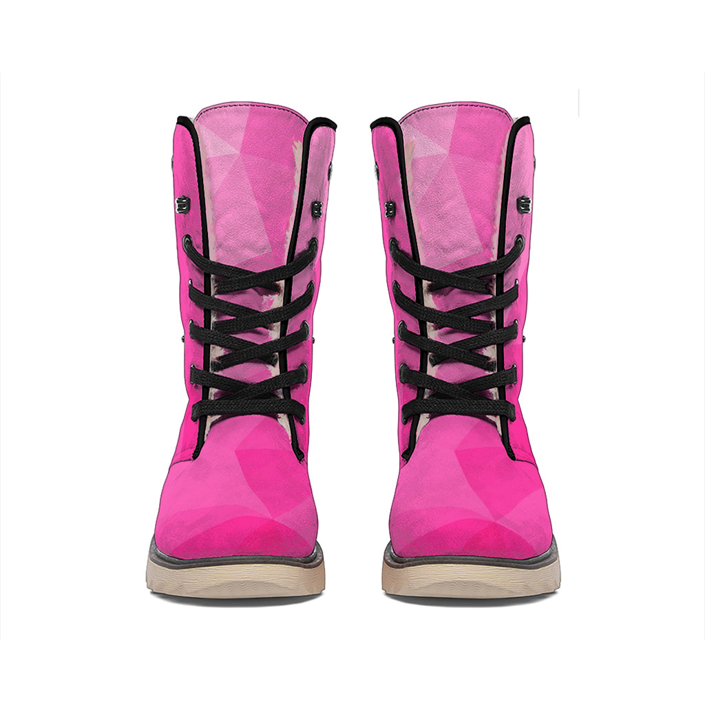Pink Polygonal Geometric Print Winter Boots