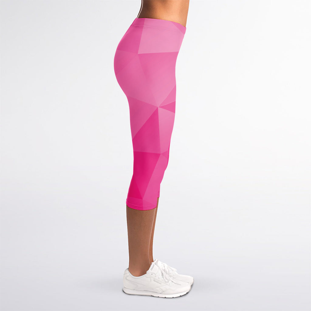 Pink Polygonal Geometric Print Women's Capri Leggings