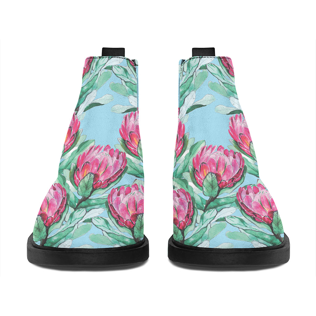 Pink Protea Pattern Print Flat Ankle Boots