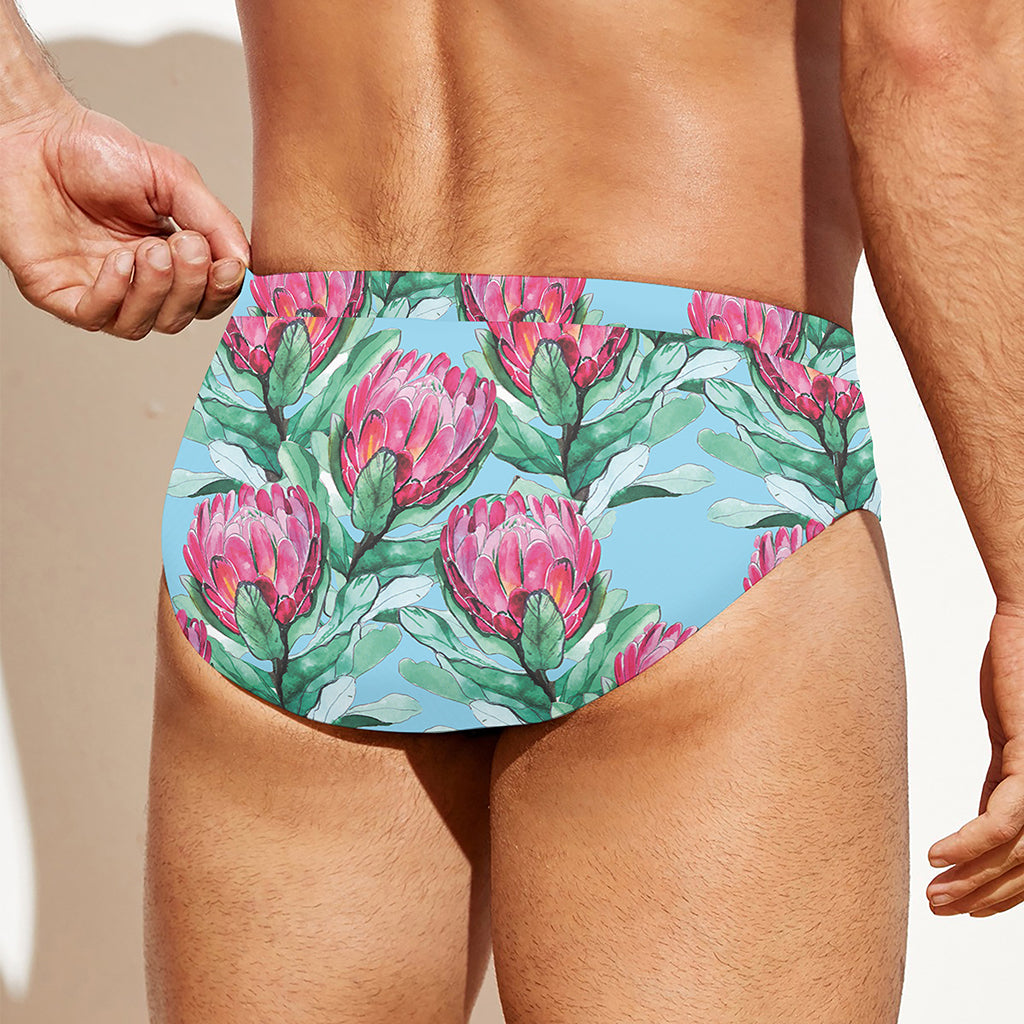 Pink Protea Pattern Print Men's Swim Briefs