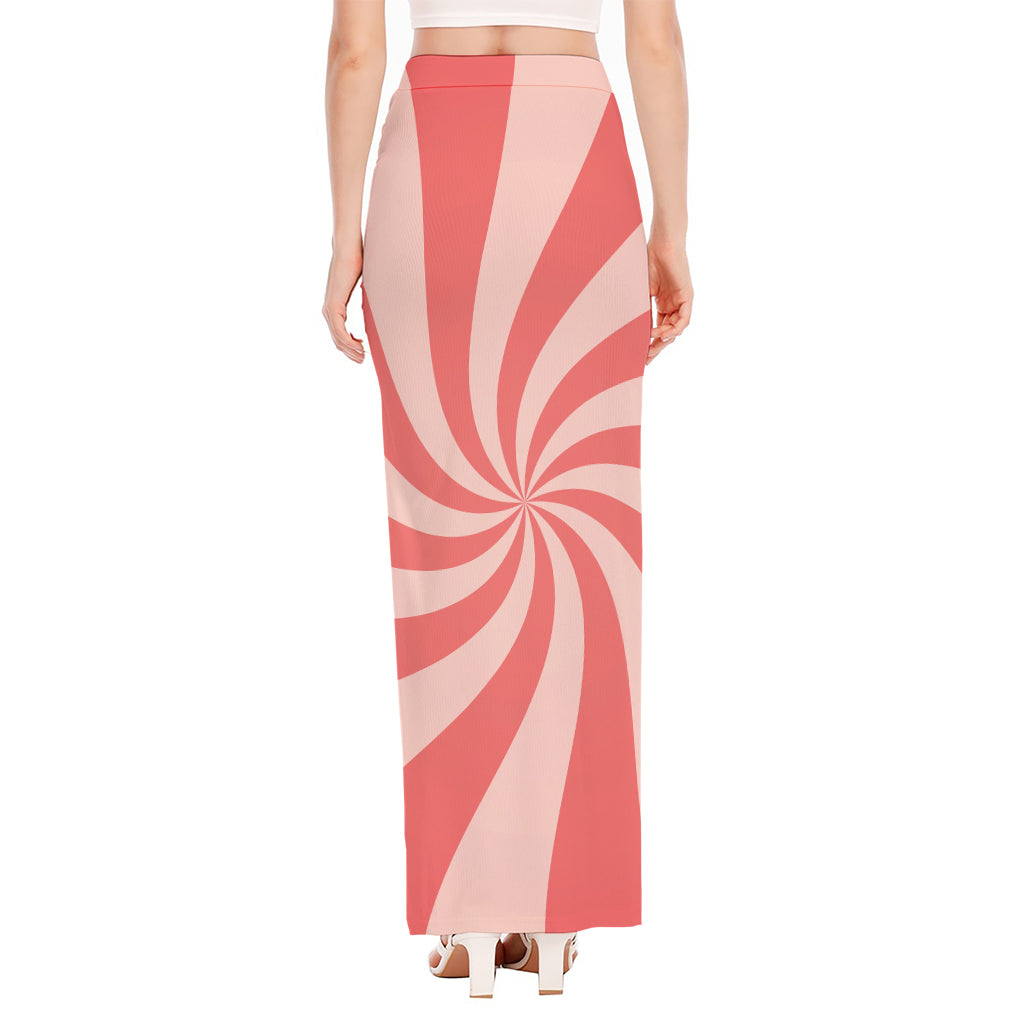 Pink Psychedelic Swirl Print High Slit Maxi Skirt