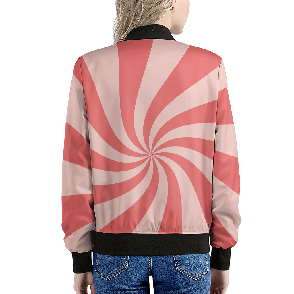 Pink Psychedelic Swirl Print Women's Bomber Jacket