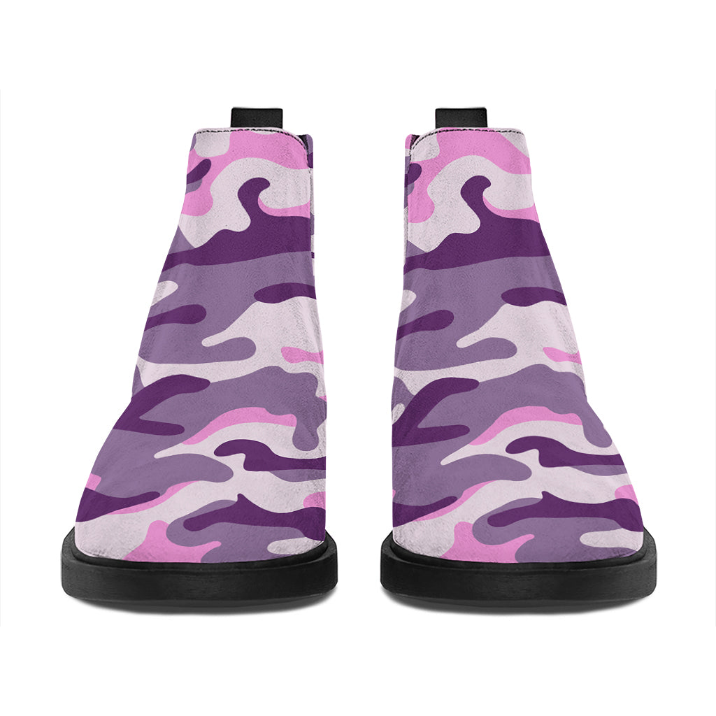 Pink Purple And Grey Camouflage Print Flat Ankle Boots