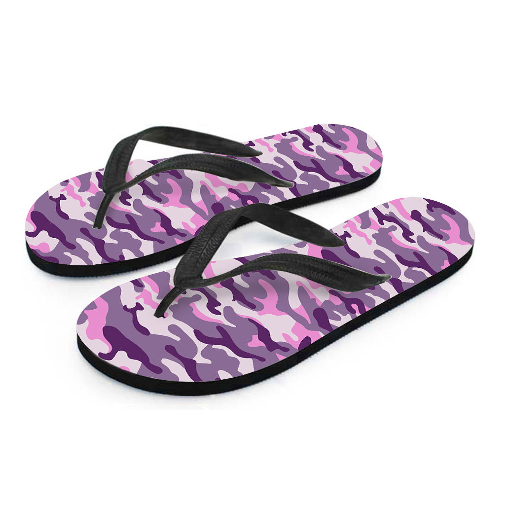 Pink Purple And Grey Camouflage Print Flip Flops
