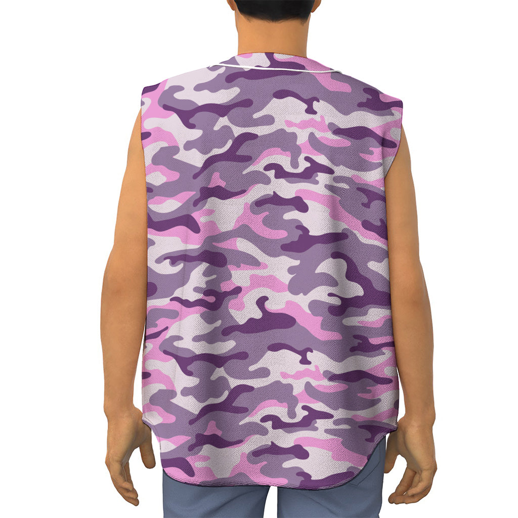 Pink Purple And Grey Camouflage Print Sleeveless Baseball Jersey