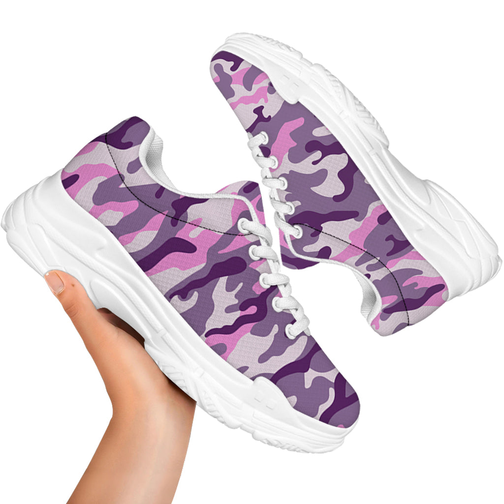 Pink Purple And Grey Camouflage Print White Chunky Shoes