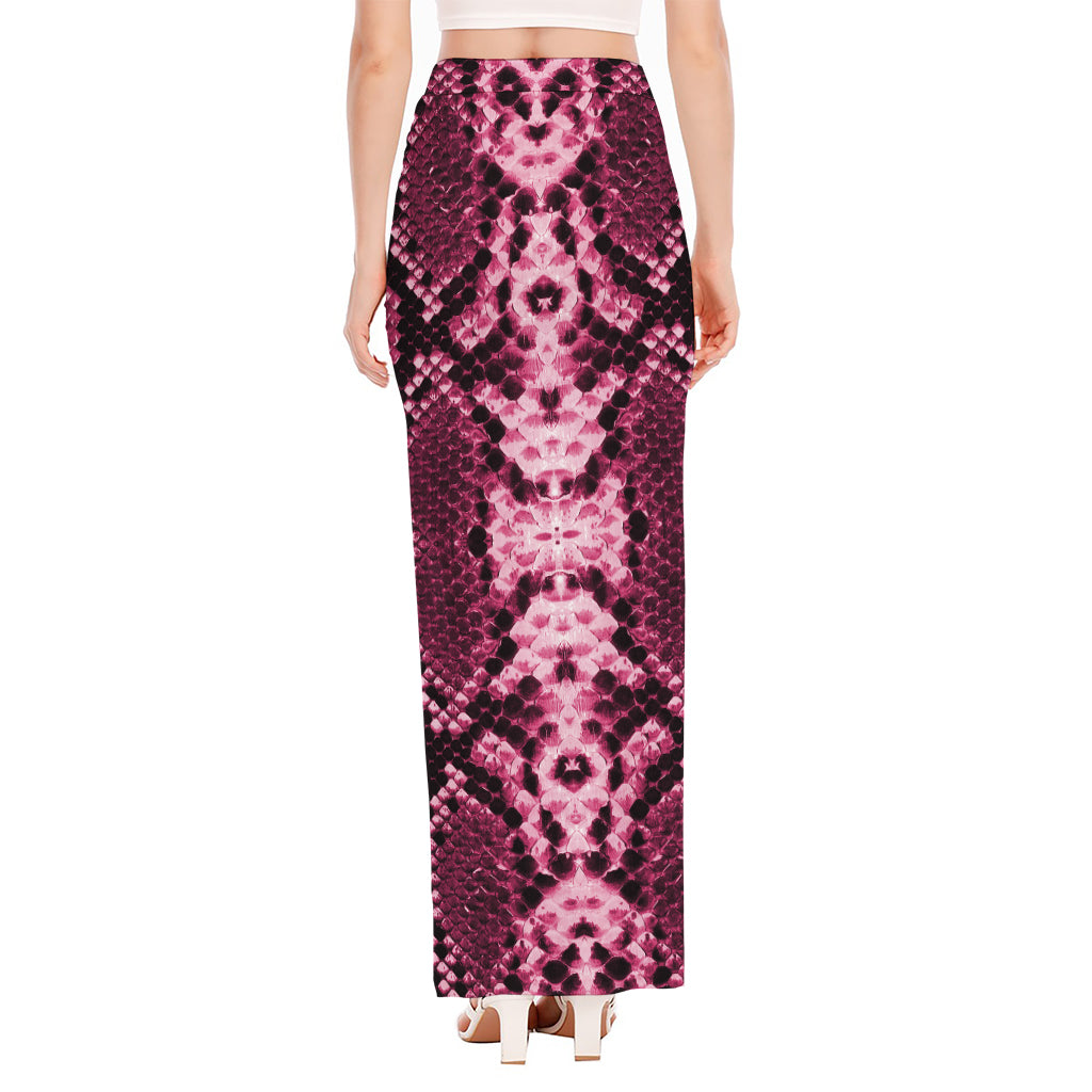 Pink Python Snakeskin Print High Slit Maxi Skirt
