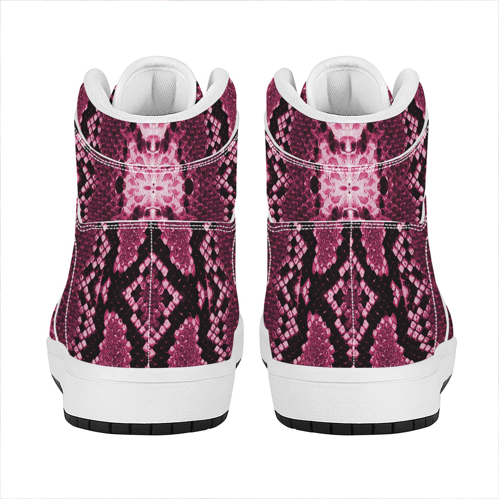Pink Python Snakeskin Print High Top Leather Sneakers