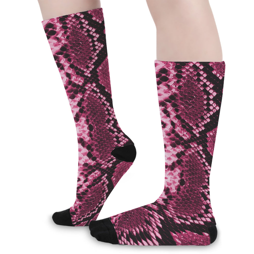 Pink Python Snakeskin Print Long Socks