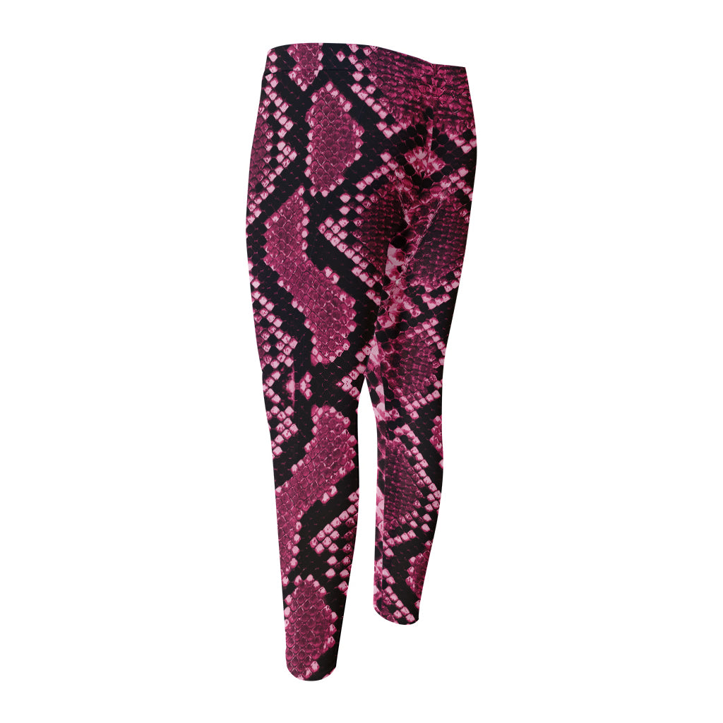 Pink Python Snakeskin Print Men's Compression Pants