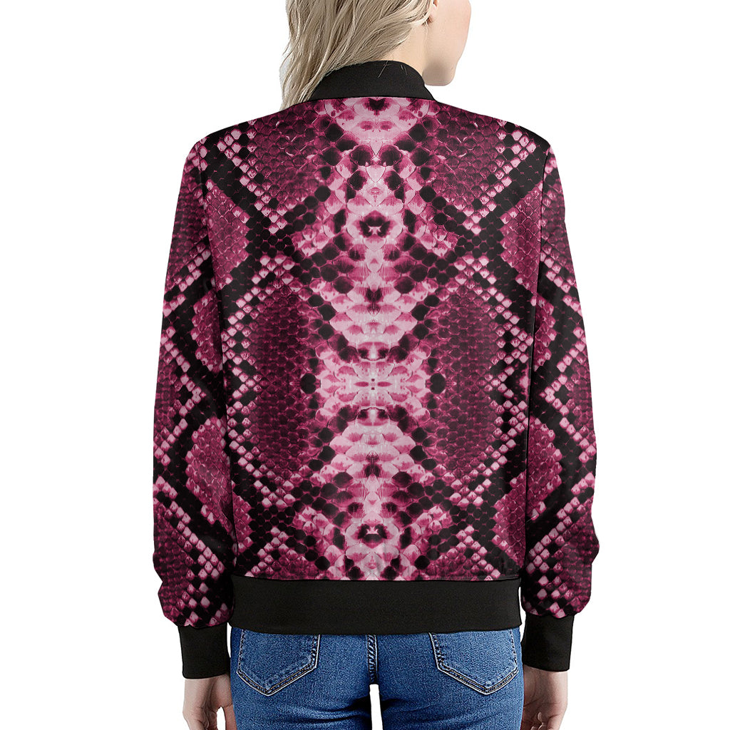 Pink Python Snakeskin Print Women's Bomber Jacket
