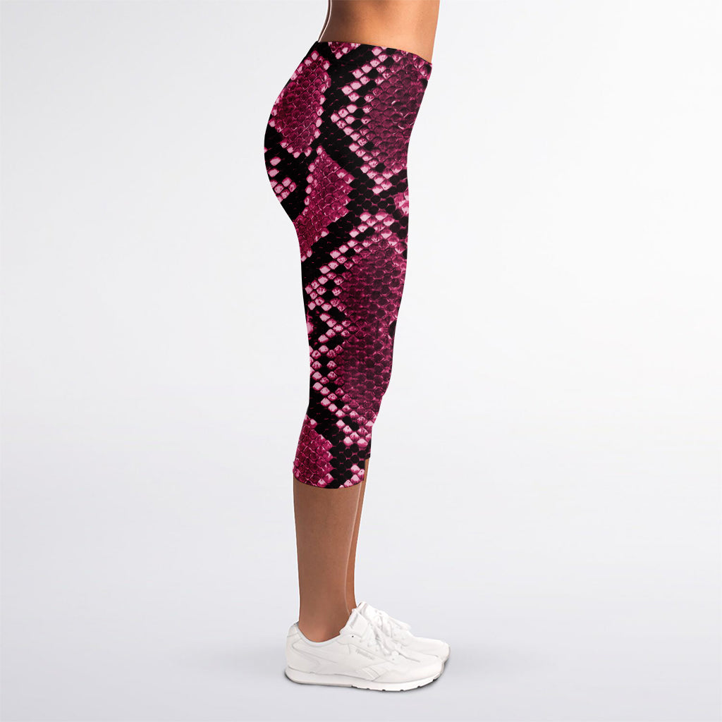 Pink Python Snakeskin Print Women's Capri Leggings