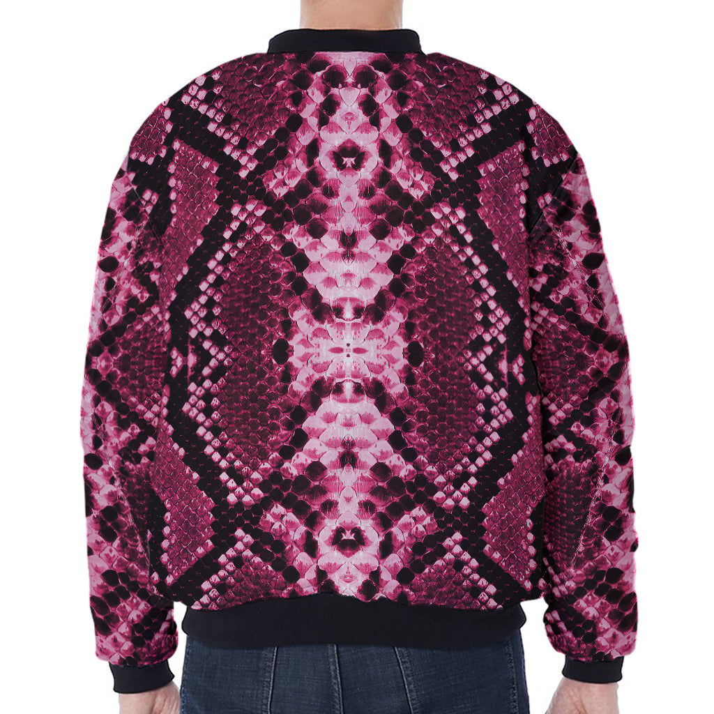 Pink Python Snakeskin Print Zip Sleeve Bomber Jacket