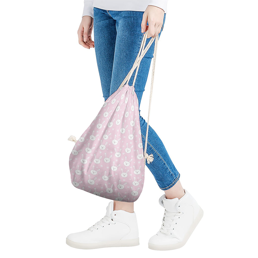 Pink Rabbit Pattern Print Drawstring Bag