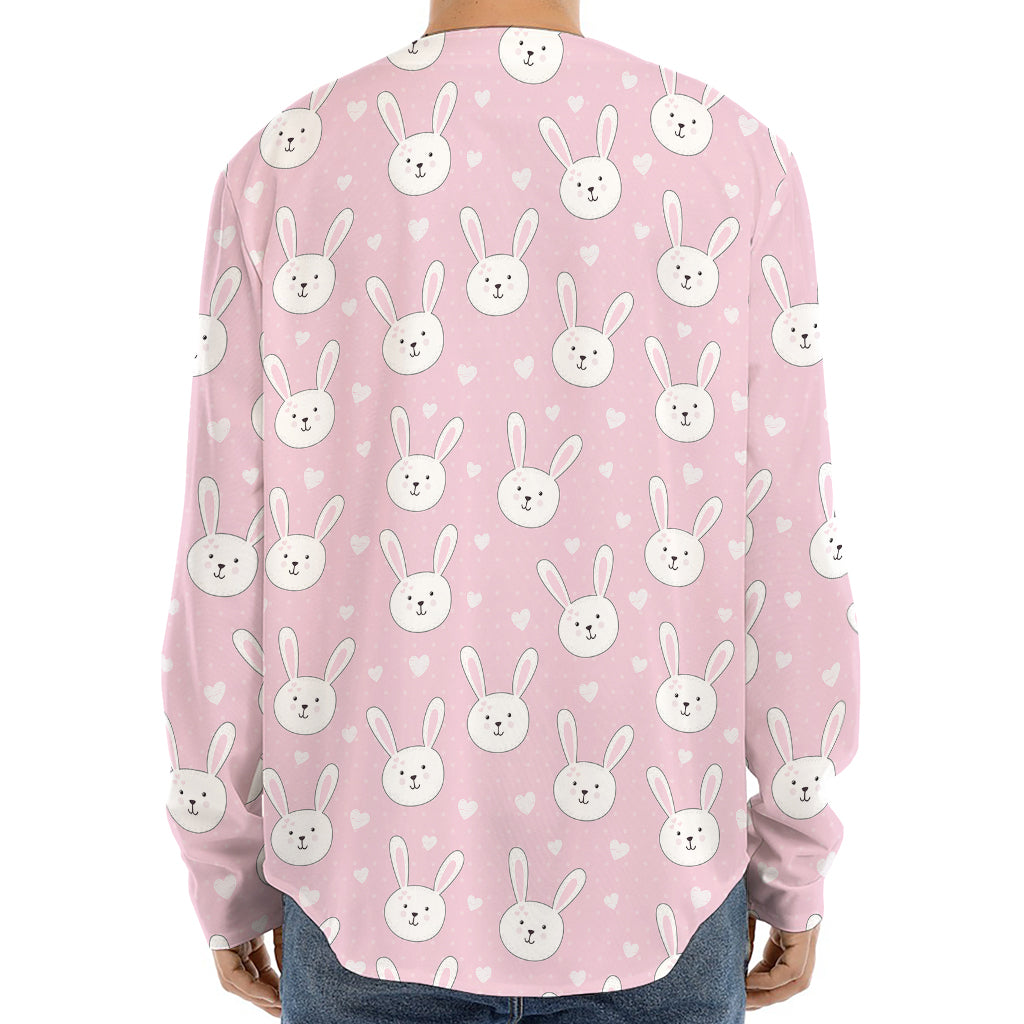 Pink Rabbit Pattern Print Long Sleeve Baseball Jersey