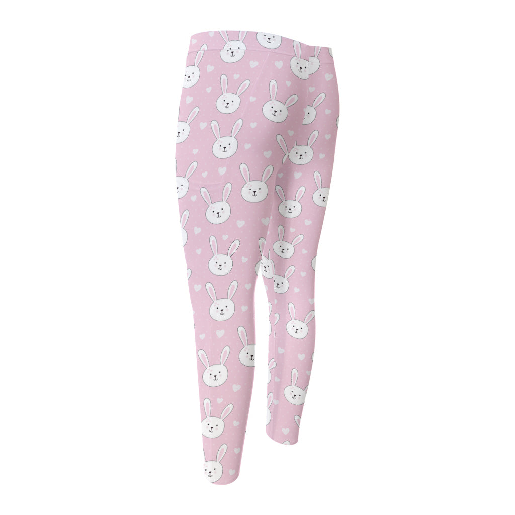 Pink Rabbit Pattern Print Men's Compression Pants