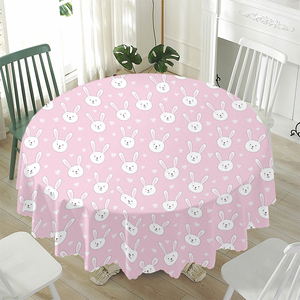 Pink Rabbit Pattern Print Waterproof Round Tablecloth