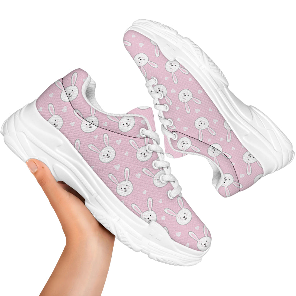 Pink Rabbit Pattern Print White Chunky Shoes