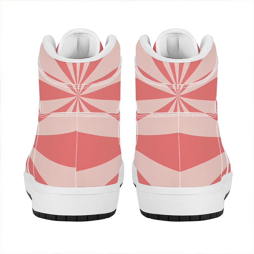 Pink Radial Rays Print High Top Leather Sneakers