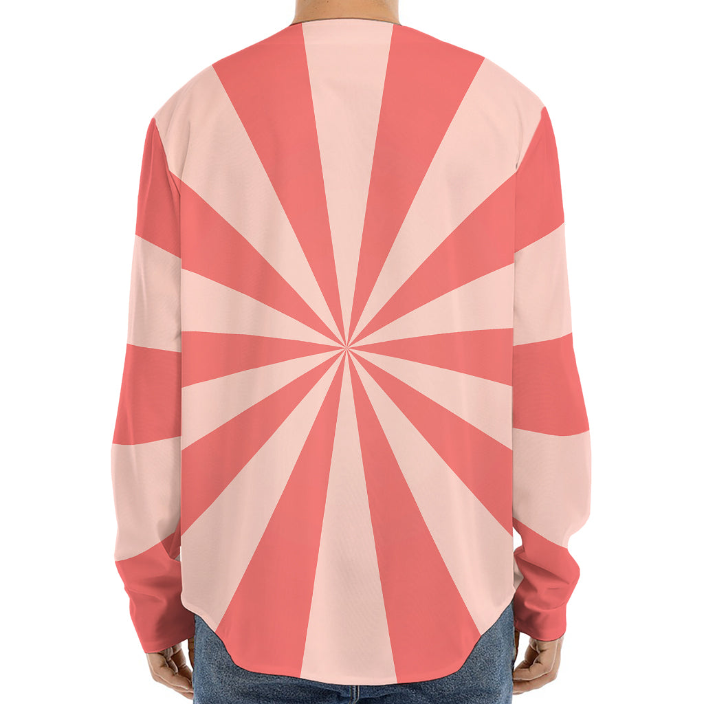 Pink Radial Rays Print Long Sleeve Baseball Jersey