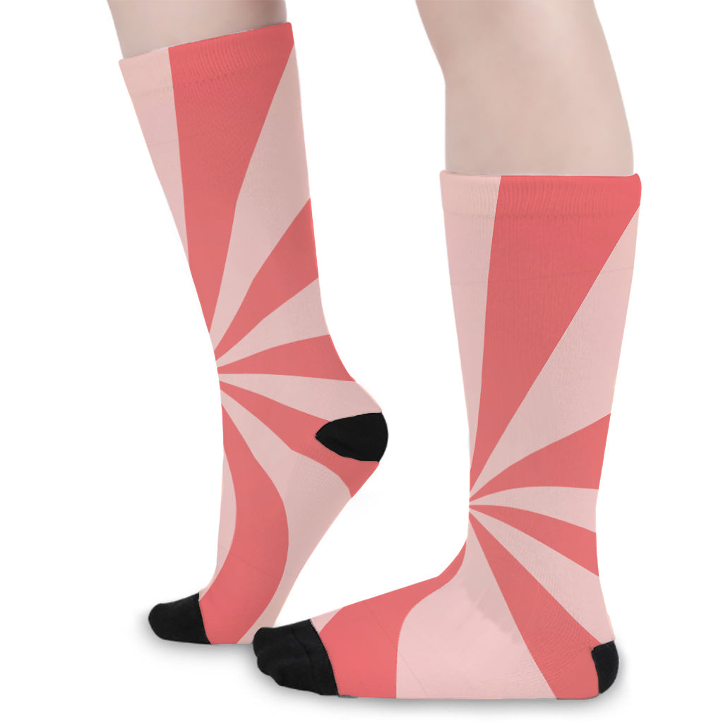 Pink Radial Rays Print Long Socks