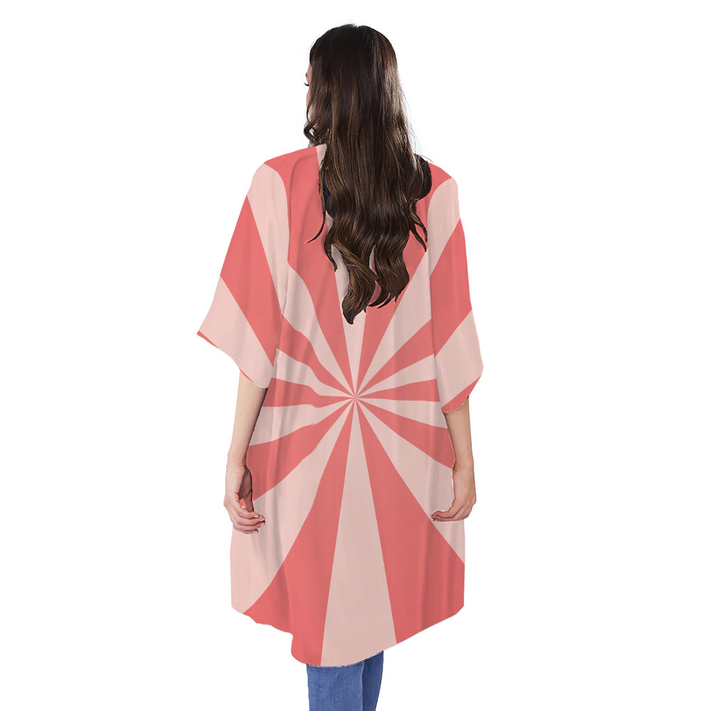 Pink Radial Rays Print Open Front Beach Cover Up